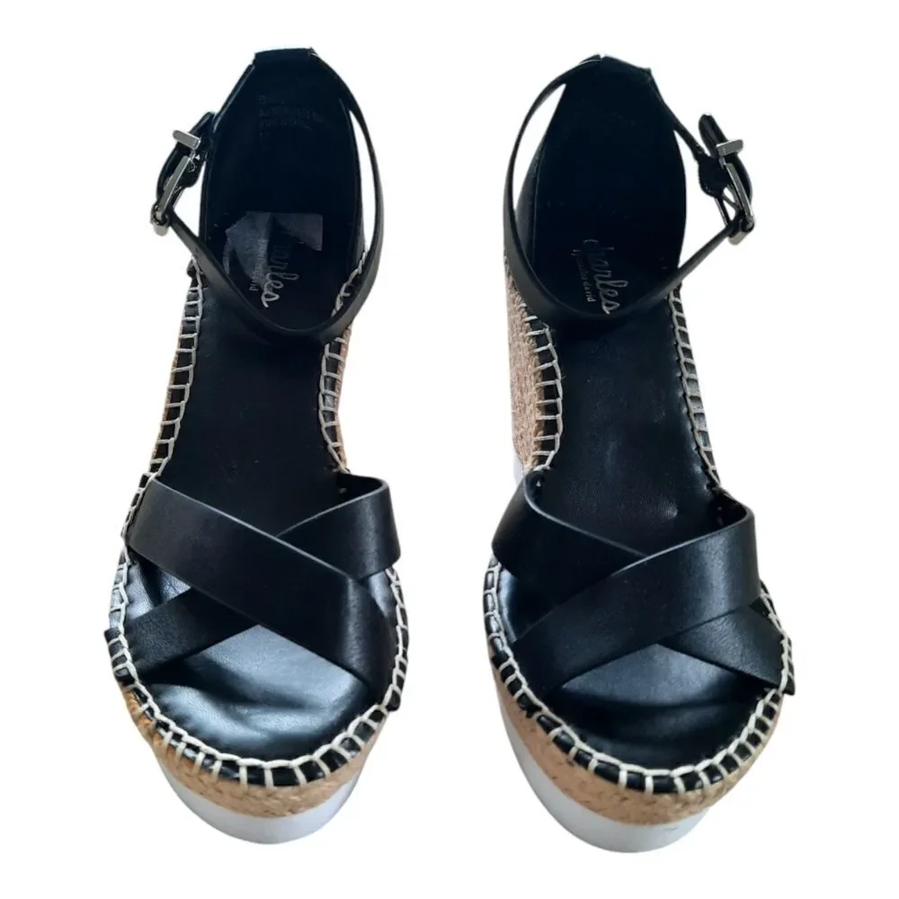 Charles David Faux Leather Cross Strap Wedges